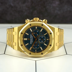Audemars Piguet 41mm Royal Oak 18K Yellow Gold Blue Dial Men's Watch 26320BA