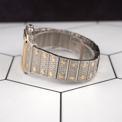 Cartier Santos 29mm Quartz 4ct Iced out 18k Gold Steel Gray Dial Watch 187901