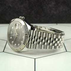 Rolex Datejust 41mm Steel White Gold Gray Diamond Dial Mens Watch 126334
