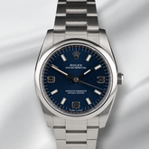Rolex 34mm Oyster Perpetual Blue Dial Steel Men's Watch with Card 114200