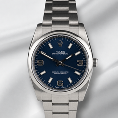 Rolex 34mm Oyster Perpetual Blue Dial Steel Men's Watch with Card 114200