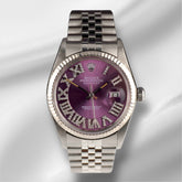 Rolex 36mm Datejust Steel Fluted Jubilee Purple Roman Diamond Dial Watch 16014