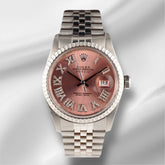 Rolex 36mm Datejust Steel Engine-Turned Peach Roman Diamond Dial Watch 16030