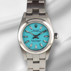 Rolex Oyster Perpetual 25mm Stainless Steel Baby Blue Dial Watch 67180