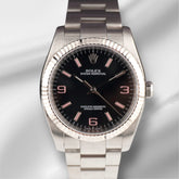 Rolex 36mm Oyster Perpetual Steel White Gold Black Dial Men's Watch 116034