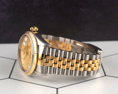 Rolex 36mm Datejust 18k Yellow Gold Steel Diamond Dial Men's Watch 16233