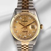 Rolex 36mm Datejust 18k Yellow Gold Steel Diamond Dial Men's Watch 16233