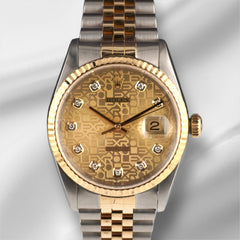 Rolex 36mm Datejust 18k Yellow Gold Steel Diamond Dial Men's Watch 16233