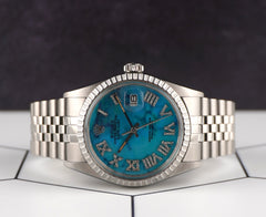 Rolex 36mm Datejust Engine-Turned Jubilee Marble Blue Roman Dial Watch 16030