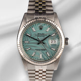 Rolex 36mm Datejust Steel Fluted Jubilee Blue Palm Motif Dial Watch 16014