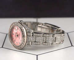 Rolex 26mm Datejust Pink Dial 10ct Iced Out Diamonds Steel Watch 179174