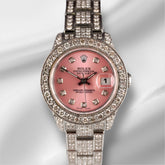 Rolex 26mm Datejust Pink Dial 10ct Iced Out Diamonds Steel Watch 179174