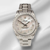 Rolex Oyster Perpetual 31mm Midsize ICED 8ct Diamonds Pearl Steel Watch 177234