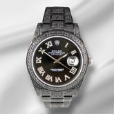 Rolex Men's Datejust 41mm Black Iced Out 10ct Diamonds Roman Watch 116300 Papers