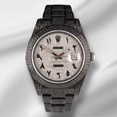 Rolex Men's Datejust 41mm Black Iced Out 11ct Diamonds Arabic Watch 116300 Papers