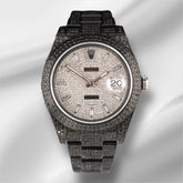 Rolex Men's Datejust 41mm Black IcedOut 11ct baguette diamond Watch 116300 Paper