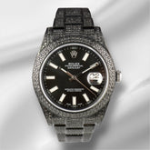 Rolex Datejust 41mm Black IcedOut 10ct diamond Black Dial Watch 116300 Papers