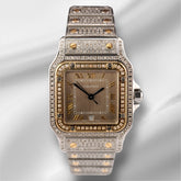 Cartier Santos 29mm Quartz 4ct Iced out 18k Gold Steel Gray Dial Watch 187901