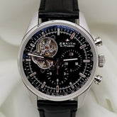 Zenith El Primero Chronomaster 42mm SS Black Dial Smooth Black Leather Band