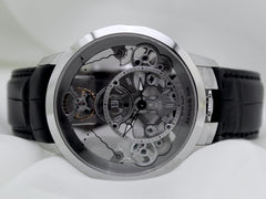 Arnold & Son Time Pyramid 44mm Steel Skeleton Dial Smooth Bezel Leather Band
