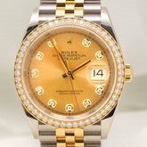 Rolex Datejust 36mm 2-T 18k YG Diamond Dial Paved Jubilee Ladies Watch 126283RBR