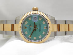 Rolex Datejust Lady 28mm 18k YG-SS Mint Green Diamond Dial Oyster 279173