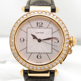 Cartier Pasha de Cartier 42mm 18K YG Silver Dial Black Leather Band WJ120351