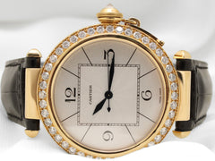 Cartier Pasha de Cartier 42mm 18K YG Silver Dial Black Leather Band WJ120351