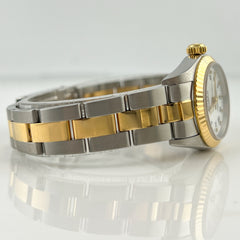 Rolex 25mm Oyster Perpetual 18K Yellow Gold Two-Tone White Dial Watch 67193
