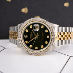 Rolex Datejust 36mm YG/Steel 2.50ct Diamonds Black Dial Hidden Clasp Watch