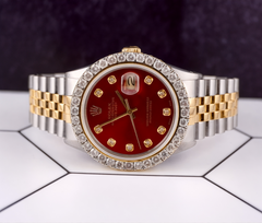 Rolex Datejust 36mm 18k Yellow Gold & Steel 2.50ct Diamonds Red Dial