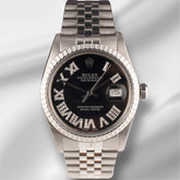 Rolex 36mm Datejust Engine-Turned Jubilee Black Roman Diamond Dial Watch 16030