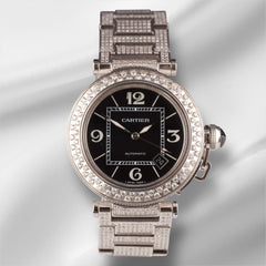 Cartier Pasha 40mm Black Dial Custom Iced Out 8ct Genuine Diamonds Ref 2790