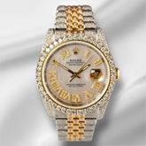 Rolex Datejust 36mm 18k 2-Tone White Roman Dial Watch Iced 11ct Diamonds