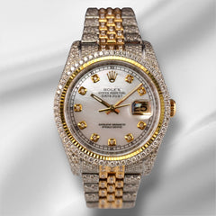 Rolex Datejust 36mm 18k 2-Tone White Diamond Dial Watch Iced 14ct Diamonds