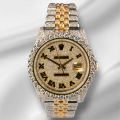 Rolex Datejust 36mm 18k Yellow Gold/Steel 16ct Iced Out Roman Dial Ref: 116233