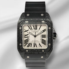 Cartier Santos 100 XL 38mm Men's Iced 3ct Diamonds White Roman Ref 2656