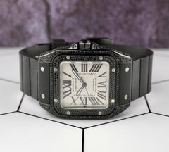 Cartier Santos 100 XL 38mm Men's Iced 3ct Diamonds White Roman Ref 2656