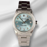 Rolex 31mm Oyster Perpetual Ladies Steel 1ct Diamond Ice blue Watch Ref 67480
