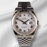 Rolex Datejust 36mm Steel White Gold Silver Roman Dial Mens Watch 116234
