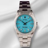 Rolex 34mm Oyster Perpetual 1.5ct Diamond Baby blue Dial Steel Watch 14010