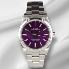 Rolex 34mm Oyster Perpetual Stainless Steel Oyster Purple Dial Watch 14000