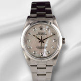 Rolex 34mm Oyster Perpetual White Mop Diamond Dial Stainless Steel Watch 14000