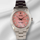 Rolex 34mm Oyster Perpetual Pink Mop Dial 1.5ct Diamond Steel Watch 14010