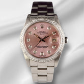 Rolex Date 34mm Ladies 1.5ct Pink Diamond Dial Steel Oyster Watch 15000