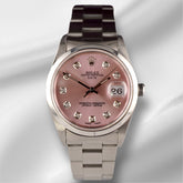 Rolex Date 34mm Ladies Pink Diamond Dial Oyster Steel Watch 15000