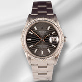 Rolex Date 34mm Ladies 1.5ct Prong Grey Motif Dial Steel Watch 15000