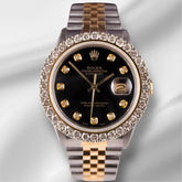 Rolex Mens Datejust 36mm 18k Yellow Gold & Steel ICED 2.50ct Diamonds Black Dial