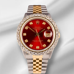 Rolex Datejust 36mm 18k Yellow Gold & Steel 2.50ct Diamonds Red Dial