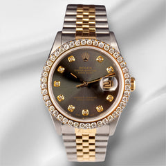 Rolex Datejust 36mm YG/Steel 2.50ct Diamonds Grey Dial Hidden Clasp Watch
